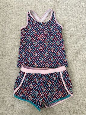 L.L.Bean Girls Pink, Purple, teal two-piece swimsuit